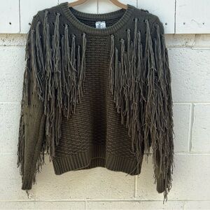 Sadie & Sage Dark Green Fringe Sweater